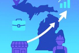 Michigan service business growth illustration showing local business owner and contractor with upward trend — Agile Solutions digital marketing system