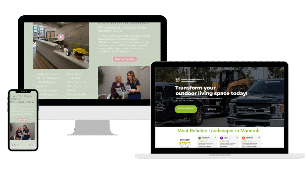 Affordable marketing services for small businesses in Michigan — real client websites built by Agile Solutions, shown on desktop, tablet, and mobile