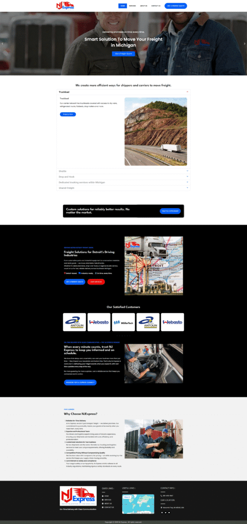 NJ Express freight and trucking logistics website design by Agile Solutions Michigan