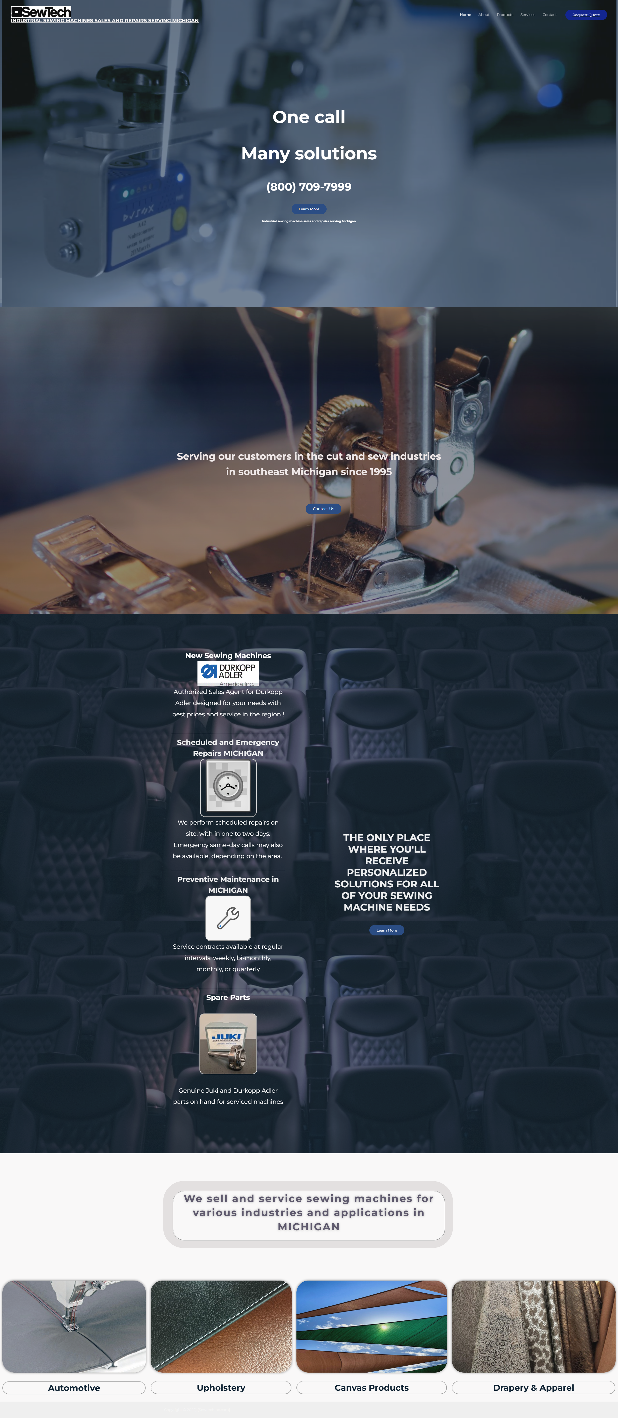 Sewtech Inc industrial sewing machine sales and service website design by Agile Solutions Michigan
